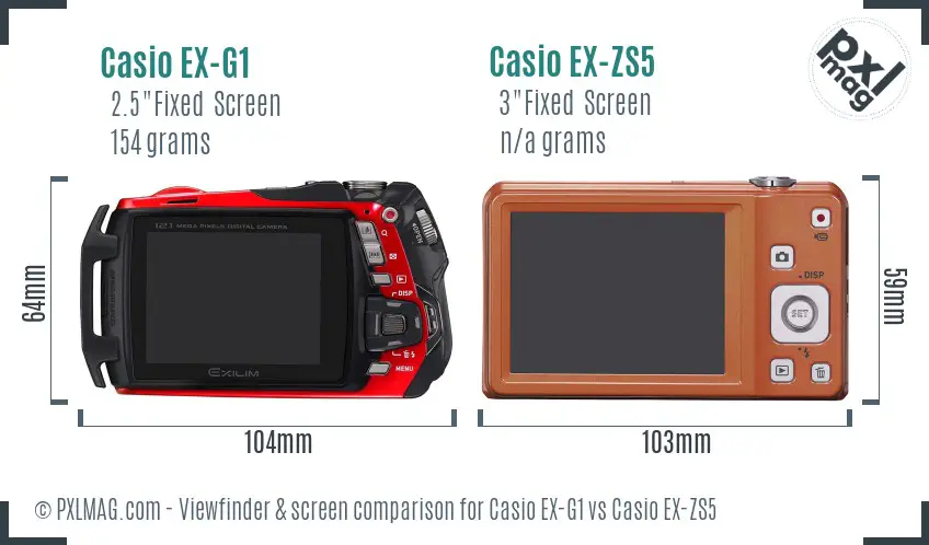 Casio EX-G1 vs Casio EX-ZS5 Screen and Viewfinder comparison