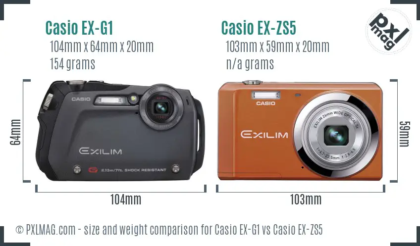 Casio EX-G1 vs Casio EX-ZS5 size comparison