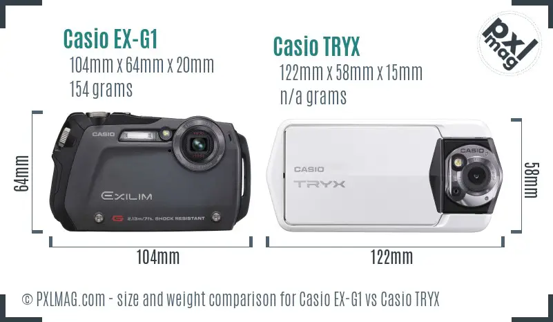 Casio EX-G1 vs Casio TRYX size comparison