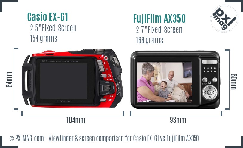 Casio EX-G1 vs FujiFilm AX350 Screen and Viewfinder comparison