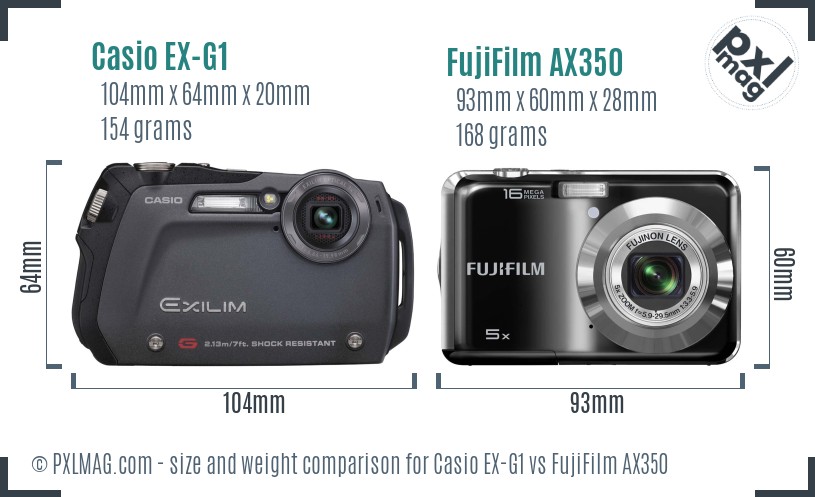 Casio EX-G1 vs FujiFilm AX350 size comparison Casio EX-G1 vs FujiFilm AX350 size comparison