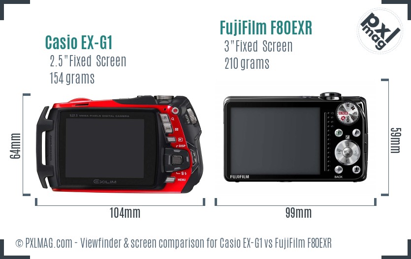 Casio EX-G1 vs FujiFilm F80EXR Screen and Viewfinder comparison