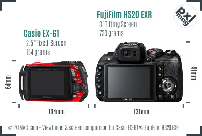 Casio EX-G1 vs FujiFilm HS20 EXR Screen and Viewfinder comparison