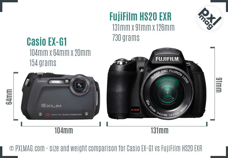 Casio EX-G1 vs FujiFilm HS20 EXR size comparison