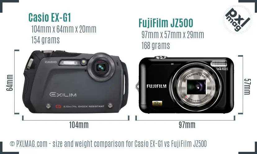 Casio EX-G1 vs FujiFilm JZ500 size comparison Casio EX-G1 vs FujiFilm JZ500 size comparison