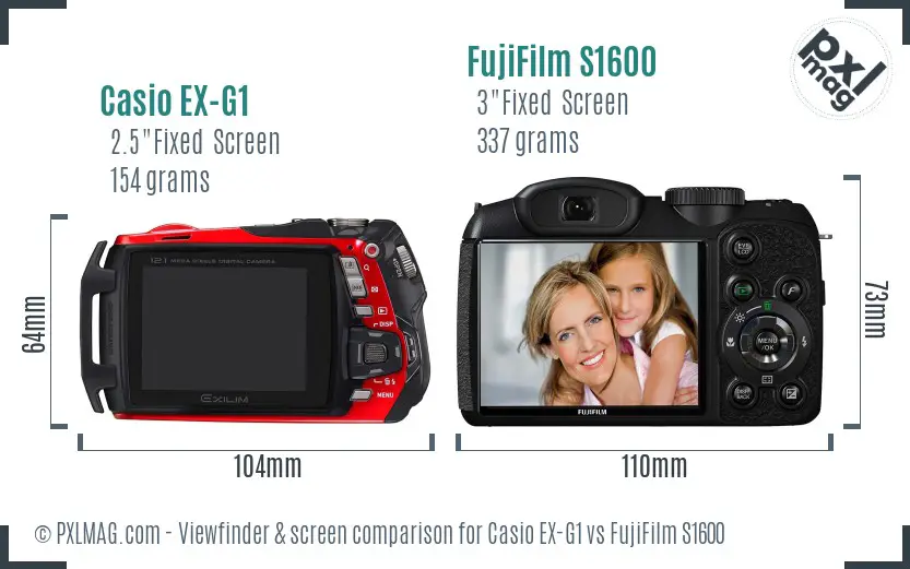 Casio EX-G1 vs FujiFilm S1600 Screen and Viewfinder comparison Casio EX-G1 vs FujiFilm S1600 Screen and Viewfinder comparison