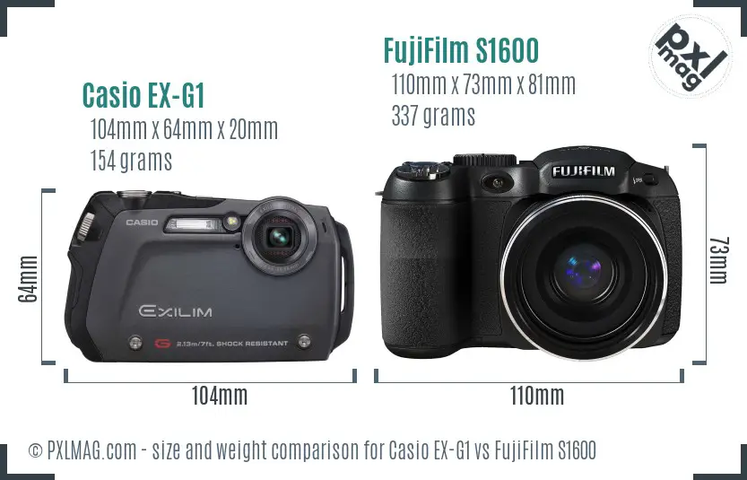 Casio EX-G1 vs FujiFilm S1600 size comparison Casio EX-G1 vs FujiFilm S1600 size comparison