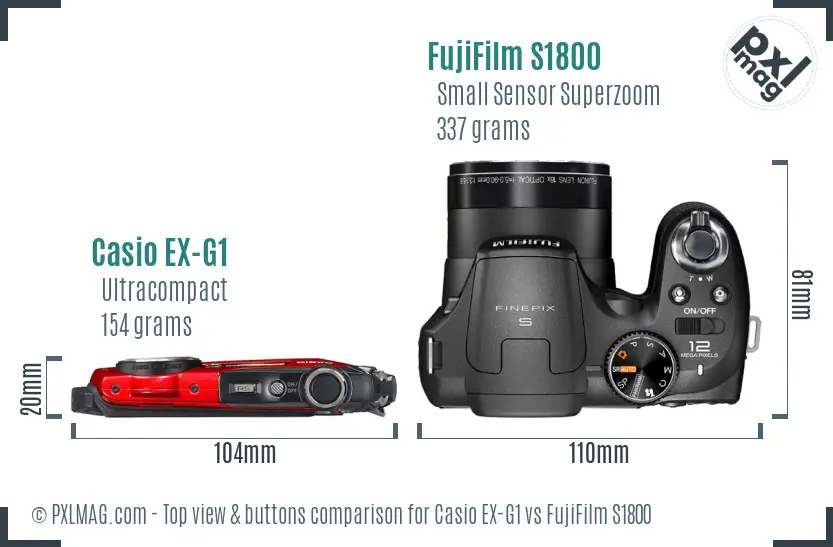 Casio EX-G1 vs FujiFilm S1800 top view buttons comparison