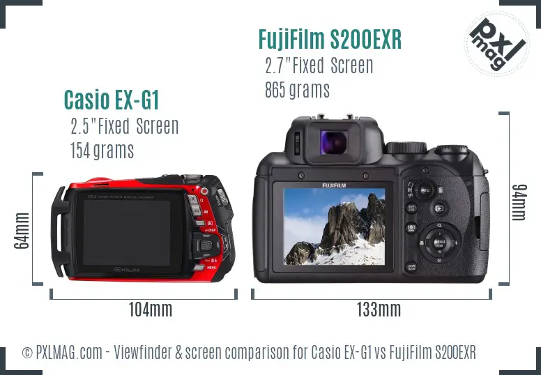 Casio EX-G1 vs FujiFilm S200EXR Screen and Viewfinder comparison