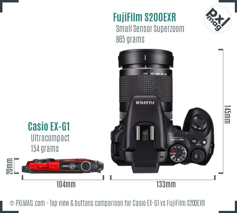 Casio EX-G1 vs FujiFilm S200EXR top view buttons comparison