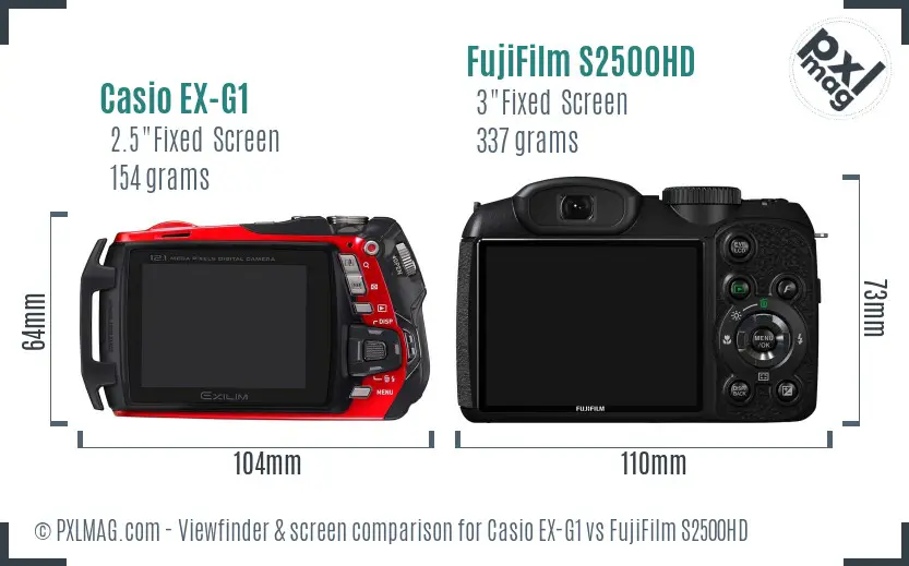 Casio EX-G1 vs FujiFilm S2500HD Screen and Viewfinder comparison