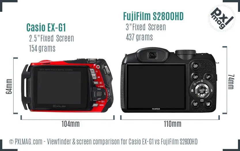 Casio EX-G1 vs FujiFilm S2800HD Screen and Viewfinder comparison Casio EX-G1 vs FujiFilm S2800HD Screen and Viewfinder comparison