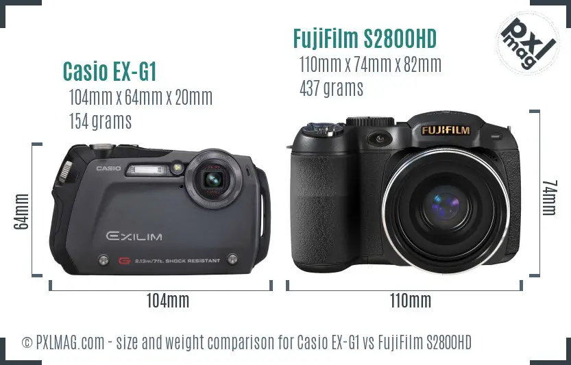 Casio EX-G1 vs FujiFilm S2800HD size comparison Casio EX-G1 vs FujiFilm S2800HD size comparison