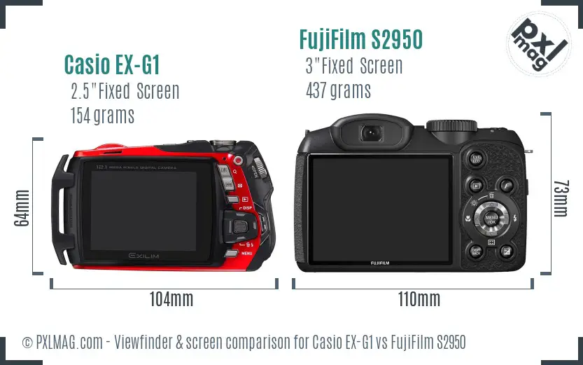 Casio EX-G1 vs FujiFilm S2950 Screen and Viewfinder comparison