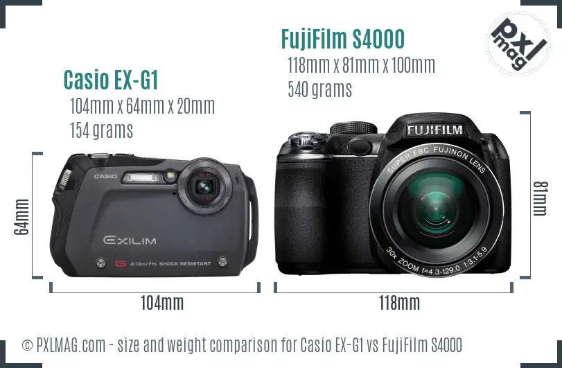 Casio EX-G1 vs FujiFilm S4000 size comparison