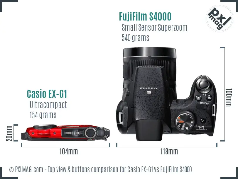 Casio EX-G1 vs FujiFilm S4000 top view buttons comparison