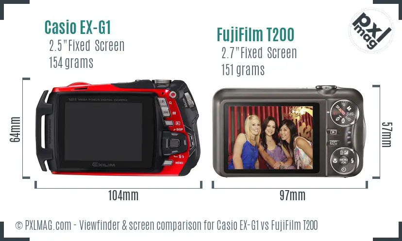 Casio EX-G1 vs FujiFilm T200 Screen and Viewfinder comparison