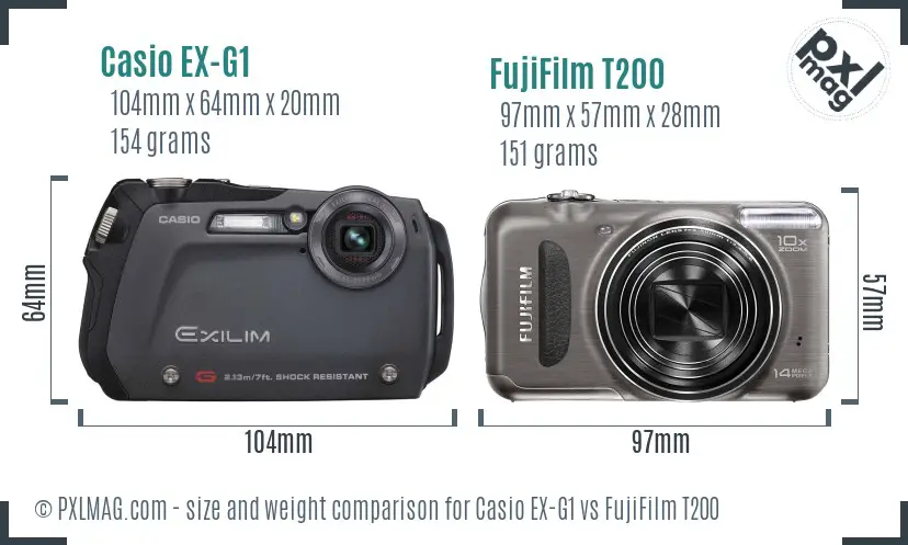 Casio EX-G1 vs FujiFilm T200 size comparison