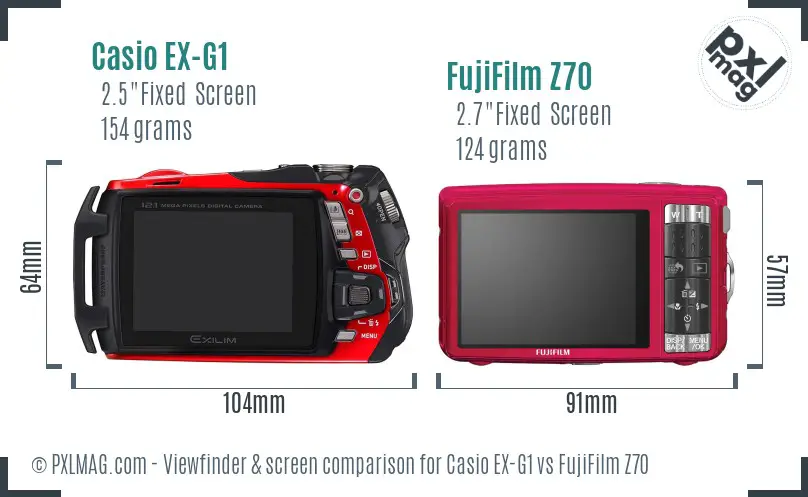 Casio EX-G1 vs FujiFilm Z70 Screen and Viewfinder comparison