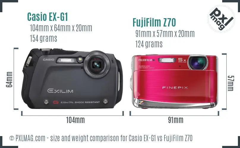 Casio EX-G1 vs FujiFilm Z70 size comparison