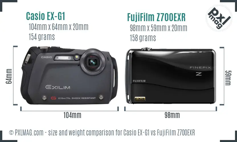 Casio EX-G1 vs FujiFilm Z700EXR size comparison