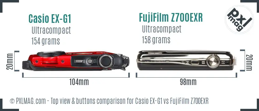 Casio EX-G1 vs FujiFilm Z700EXR top view buttons comparison