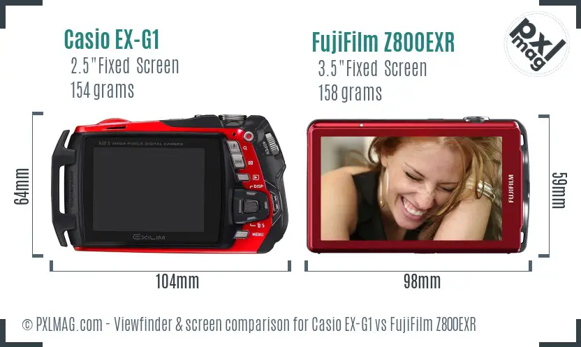 Casio EX-G1 vs FujiFilm Z800EXR Screen and Viewfinder comparison