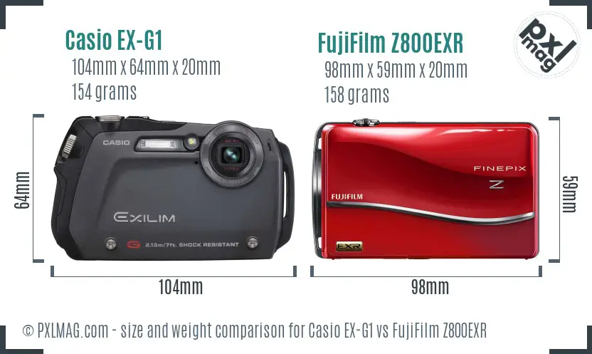 Casio EX-G1 vs FujiFilm Z800EXR size comparison