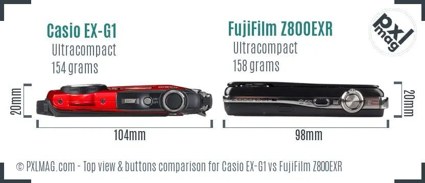 Casio EX-G1 vs FujiFilm Z800EXR top view buttons comparison