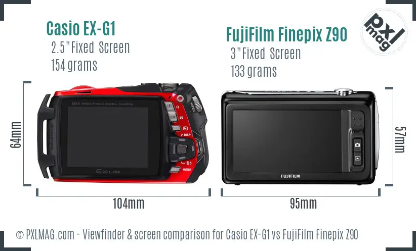 Casio EX-G1 vs FujiFilm Finepix Z90 Screen and Viewfinder comparison