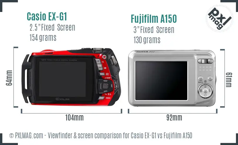 Casio EX-G1 vs Fujifilm A150 Screen and Viewfinder comparison Casio EX-G1 vs Fujifilm A150 Screen and Viewfinder comparison