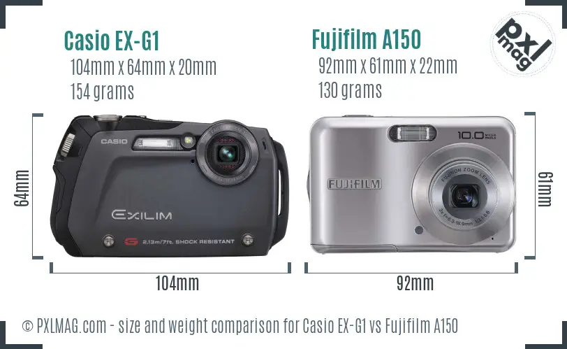 Casio EX-G1 vs Fujifilm A150 size comparison Casio EX-G1 vs Fujifilm A150 size comparison