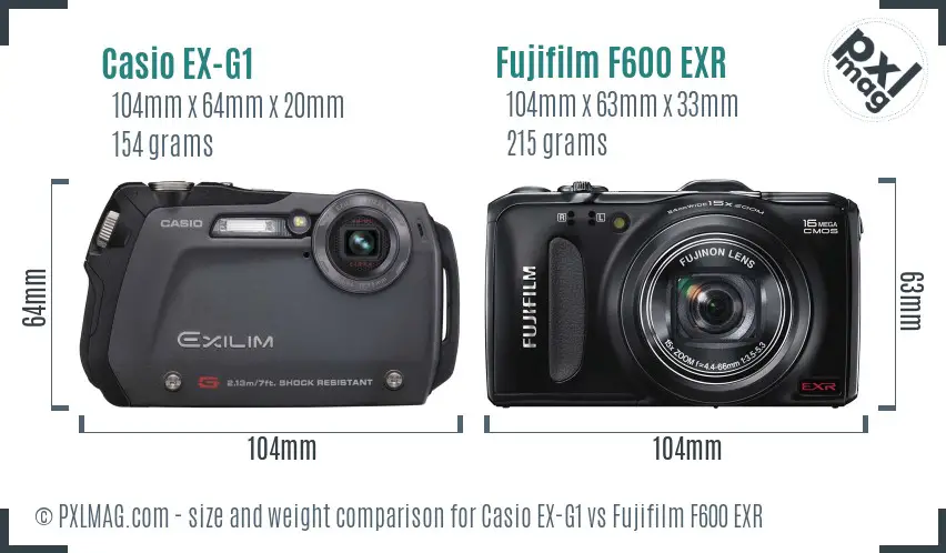 Casio EX-G1 vs Fujifilm F600 EXR size comparison