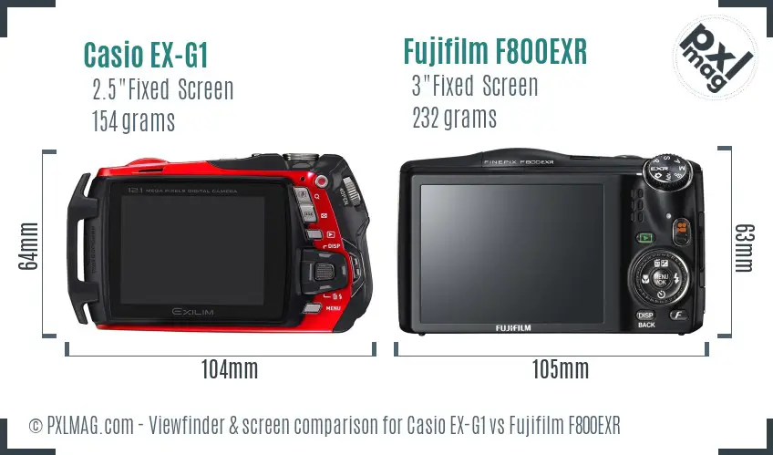 Casio EX-G1 vs Fujifilm F800EXR Screen and Viewfinder comparison Casio EX-G1 vs Fujifilm F800EXR Screen and Viewfinder comparison