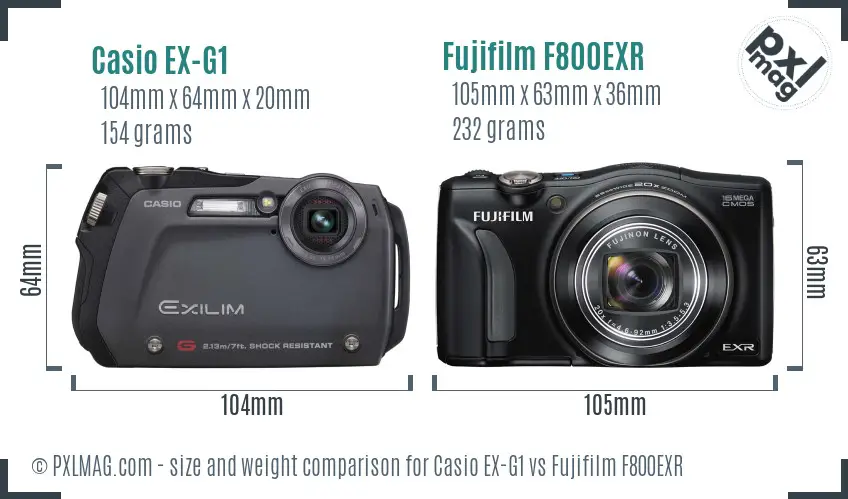 Casio EX-G1 vs Fujifilm F800EXR size comparison Casio EX-G1 vs Fujifilm F800EXR size comparison