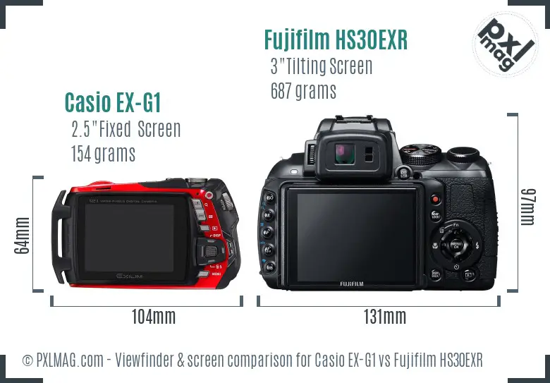 Casio EX-G1 vs Fujifilm HS30EXR Screen and Viewfinder comparison