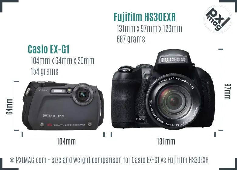 Casio EX-G1 vs Fujifilm HS30EXR size comparison