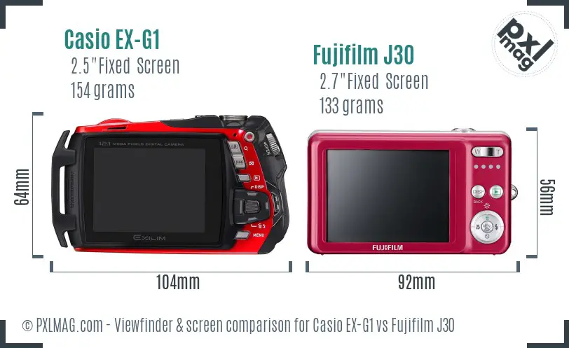 Casio EX-G1 vs Fujifilm J30 Screen and Viewfinder comparison