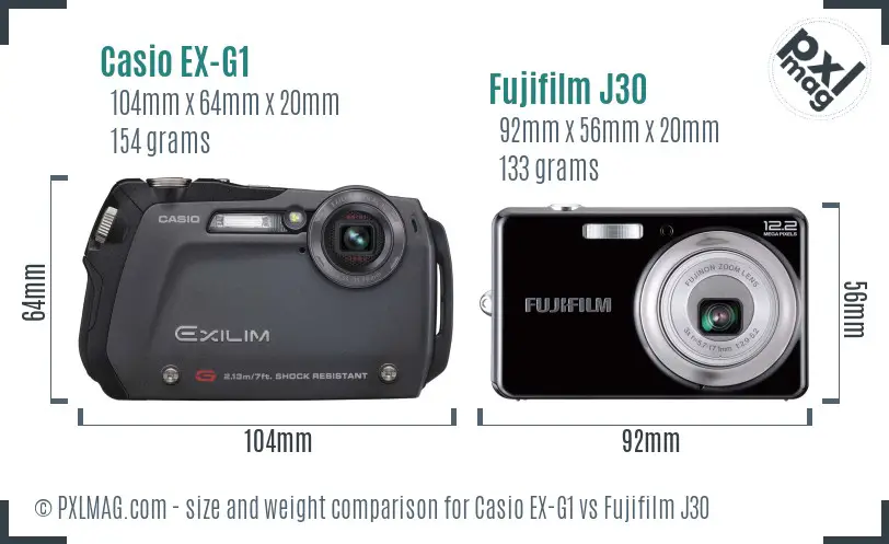 Casio EX-G1 vs Fujifilm J30 size comparison