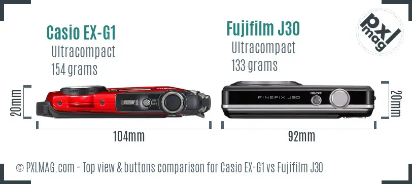 Casio EX-G1 vs Fujifilm J30 top view buttons comparison