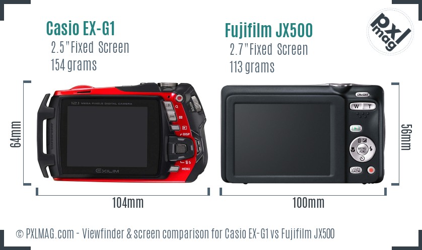 Casio EX-G1 vs Fujifilm JX500 Screen and Viewfinder comparison