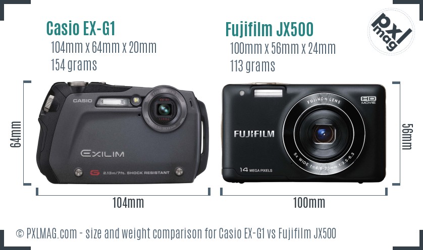 Casio EX-G1 vs Fujifilm JX500 size comparison Casio EX-G1 vs Fujifilm JX500 size comparison