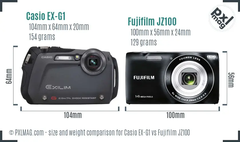 Casio EX-G1 vs Fujifilm JZ100 size comparison
