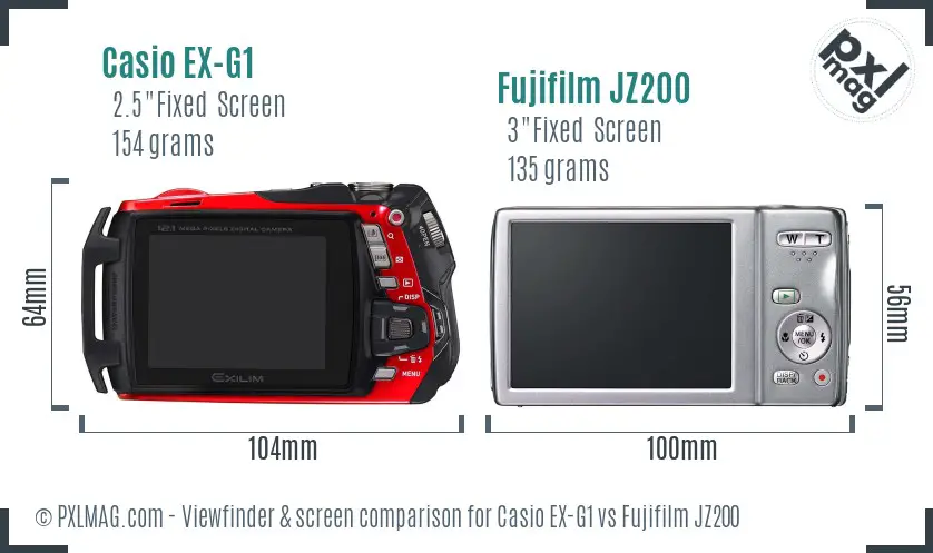 Casio EX-G1 vs Fujifilm JZ200 Screen and Viewfinder comparison Casio EX-G1 vs Fujifilm JZ200 Screen and Viewfinder comparison