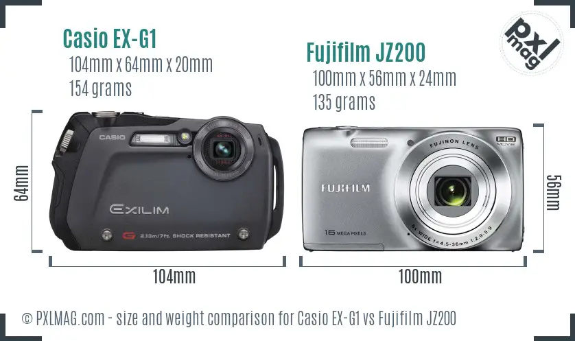 Casio EX-G1 vs Fujifilm JZ200 size comparison Casio EX-G1 vs Fujifilm JZ200 size comparison