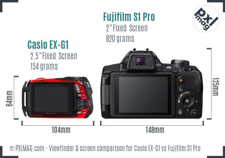 Casio EX-G1 vs Fujifilm S1 Pro Screen and Viewfinder comparison