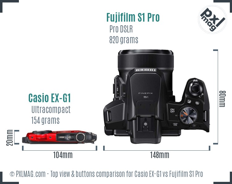 Casio EX-G1 vs Fujifilm S1 Pro top view buttons comparison
