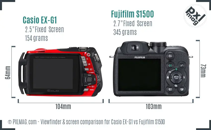 Casio EX-G1 vs Fujifilm S1500 Screen and Viewfinder comparison Casio EX-G1 vs Fujifilm S1500 Screen and Viewfinder comparison