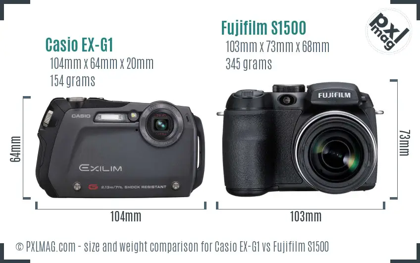 Casio EX-G1 vs Fujifilm S1500 size comparison Casio EX-G1 vs Fujifilm S1500 size comparison