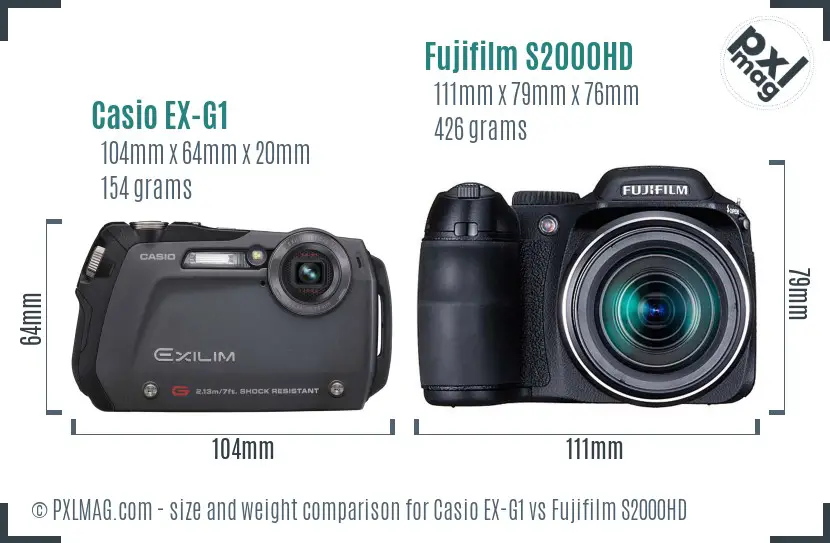 Casio EX-G1 vs Fujifilm S2000HD size comparison